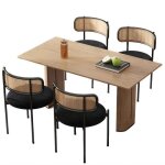 Chaise de salle � manger (lot de 4) - pieds m�talliques - fauteuil en rotin - noir - 51 x 51 x 75 cm