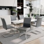 Chaises de salle  manger - moderne - lot de 6 - simili cuir pu et lin - dossier haut - gris