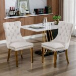 Chaise de salle � manger - contemporaine velours - beige - pieds bois massif dor�s - lot de 2