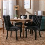 Chaises de salle � manger - nikki collection - moderne capitonn�e velours bois solide 2 pi�ces - noir ...
