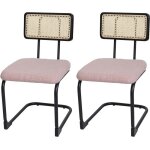 Chaises de salle  manger - noname - lot de 2 - bois rotin mtal - tissu rose boucl - vintage