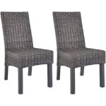 Chaise de salle � manger en rotin kubu bois de manguier - gris - lot de 2