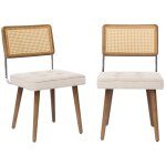 Chaises de salle � manger en rotin - lunsy - 47x57x805 cm - beige - rev�tement en lin - dossier en rotin ...