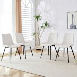 Chaises de salle � manger en similicuir - lot de 4 - blanc + noir - 50x47x83 cm - m�tal et cuir pu - ...