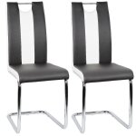 Chaises de salle  manger en similicuir noire blanche - dasuola - lot de 2 - pied en acier inoxydable ...