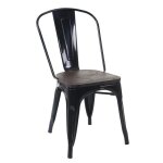 Chaise de salle à manger style industriel factory metal noir et assise en bois Chaise de salle à manger style industriel factory metal noir et assise en bois