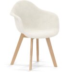 Chaise de salle à manger - dominic - amir blanc - tissu bouclé - pieds en bois massif Chaise de salle à manger - dominic - amir blanc - tissu bouclé - pieds en bois massif
