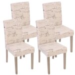 Lot de 4 chaises de salle � manger cuisine en tissu cr�me motif lettrage des pieds en bois clair
