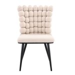 Chaises salle � manger velours blanc cr�me lot 2 54x48x88cm - cha�ne boules et pieds m�tal noir luxe ...