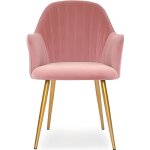 Chaise de salle � manger velours pied or skull - rose
