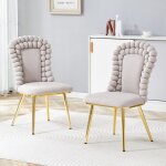 Chaises de salle � manger en velours - rncyn - gris clair - pieds en m�tal dor� - dossier en cha�ne � ...
