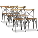 Chaise de salle  manger - vidaxl - bois de manguier massif et acier - marron
