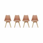 Lot de 4 chaises scandinaves. pieds bois de htre. fauteuils 1 place. vieux rose