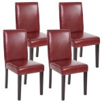 Chaises de s�jour littau - lot de 4 - simili - cuir - brun rouge - pieds fonc�s
