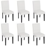 Chaise de sjour littau - lot de 6 - simili - cuir - blanc mat - pieds foncs