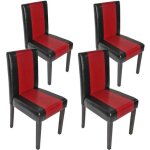 Chaise de s�jour littau - noir - rouge - lot de 4 - simili - cuir - pieds fonc�s