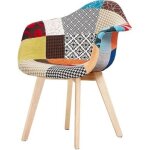 Chaise de salle  manger individuelle en tissu patchwork avec accoudoirs - pieds en bois massif - salle ...