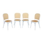 Lot de 4 chaises vintage en bois avec assise et dossier en rotin. coloris blanc. l 44. 5 x p 48 x h 89. ... Lot de 4 chaises vintage en bois avec assise et dossier en rotin. coloris blanc. l 44. 5 x p 48 x h 89. ...