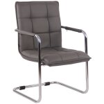Chaise visiteur fauteuil de bureau sans roulettes en cuir synthetique gris cadre metal Chaise visiteur fauteuil de bureau sans roulettes en cuir synthetique gris cadre metal