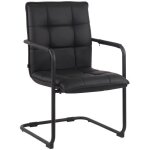 Chaise visiteur fauteuil de bureau sans roulettes en synthetique noir cadre metal noir bur10479