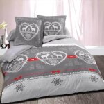 Alpes blanc - housse de couette winter gris 200x200 cm + 2 taies 65x65 cm - 100 % coton style chalet ...
