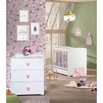 Chambre bb duo basic coeur: lit 120x60 commode  langer - babyprice - blanc