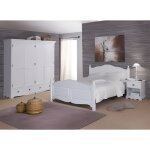 Chambre complte - blanche - style anglais - lit 140x190 cm - armoire 4 portes - chevet 1 tiroir