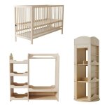 Chambre compl�te b�b� meubles combin�s naturels : lit multifonctionnel bois + armoire + biblioth�que ...