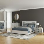 Chambre compl�te lit 160x200cm avec chevets + commode + armoire blanc et imitation marbre - genesis