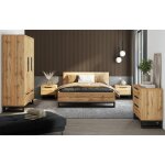 Chambre complte style industriel collection milos : armoire 3 portes lit 160x200 commode chevets chne ...