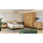 Chambre compl�te style industriel collection milos : armoire lit coffre 140x200 commode chevets ch�ne ...