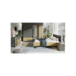 Chambre compléte design izo : armoire lit 160x200 commode chevets chêne / gris anthracite Chambre compléte design izo : armoire lit 160x200 commode chevets chêne / gris anthracite