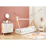 Ensemble chambre enfant tipi blanc lit chevet et commode