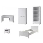Chambre enfant erik 90x200 cm en pin massif laqu� blanc - bureau lit table de chevet armoire 2 portes ...