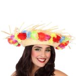 Chapeau - adultes - chapeau de paille � fleurs - blanc - d�contract�e - mixte