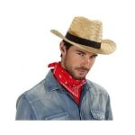 Chapeau cowboy - paille - rouge - ruban noir - adulte