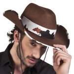 Chapeau de cowboy texan adulte - marron - bandeau impression peau de vache tachete