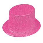 Chapeau haut de forme paillet� rose fluo - pour femme - int�rieur - plastique et paillettes