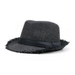 Chapeau homme funmoon - panama t trilby fedora de paille - protection uv large bord - noir