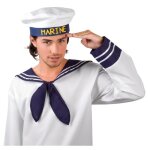 Chapeau marin adulte - accessoire de mode - blanc et bleu - extrieur