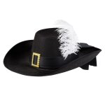 Chapeau mousquetaire adulte - boland - feutrine noire - plume blanche - boucle dore