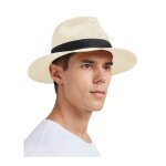 Chapeau de paille fedora unisexe blanc bords larges protection solaire uv - taille l 59 - 61 cm ajustable ...