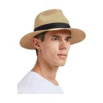 Chapeau de paille fedora unisexe taille l 59 - 61cm protection solaire uv large bord r�glable respirant ...