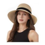 Chapeau de paille femme � large bord anti - uv pliable et r�glable pour �t� plage voyage en paille de ...