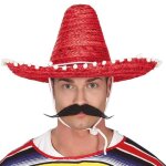 Chapeau de paille mexicain rouge - sombrero - adulte - 45cm