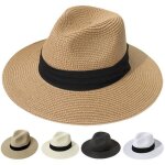 Chapeau de paille panama t anti - uv pour plage voyage - ecelen - kaki