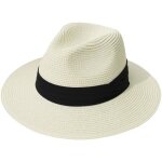 Chapeau de paille panama t large bord anti - uv - ecelen - blanc laiteux - mixte