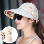 Chapeau de plage funmoon avec perles ajustable pour femme - protection uv - visière solaire - beige Chapeau de plage funmoon avec perles ajustable pour femme - protection uv - visière solaire - beige