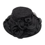 Chapeau de soleil - dentelle noire - pliable - large bord - n?ud papillon amovible - chic