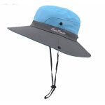 Chapeau de soleil - femme - pliable - protection uv upf - large bord - sangle de menton - bleu